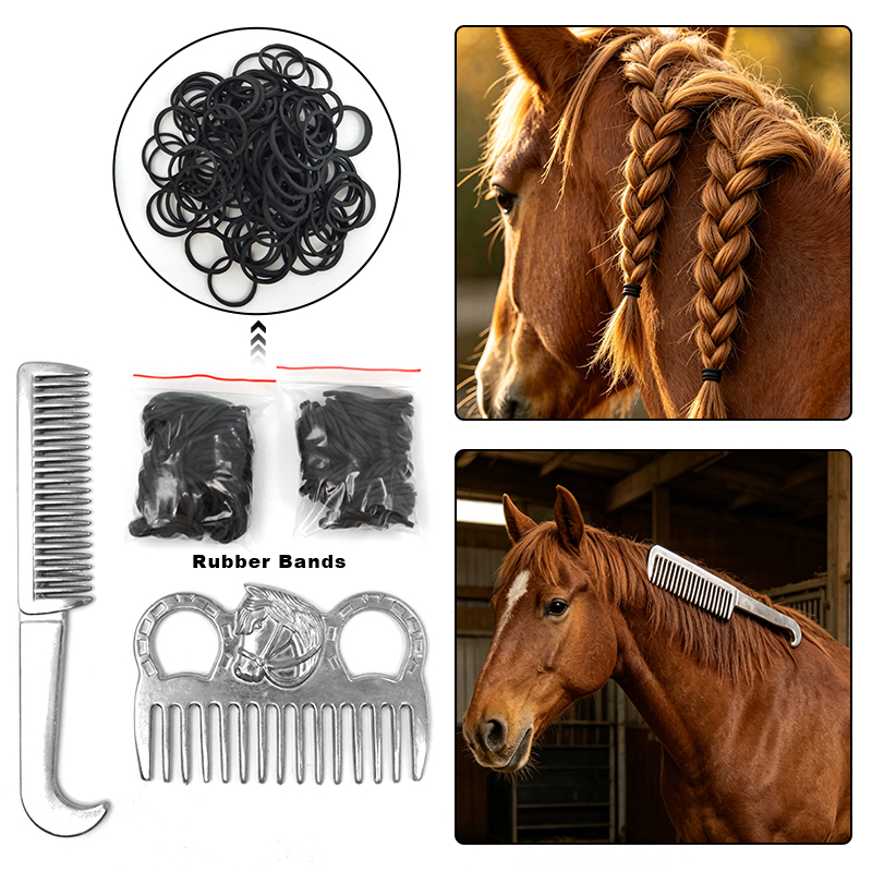 Grooming Kit Horse - Perlengkapan Perawatan Bulu Kuda dengan Karet,